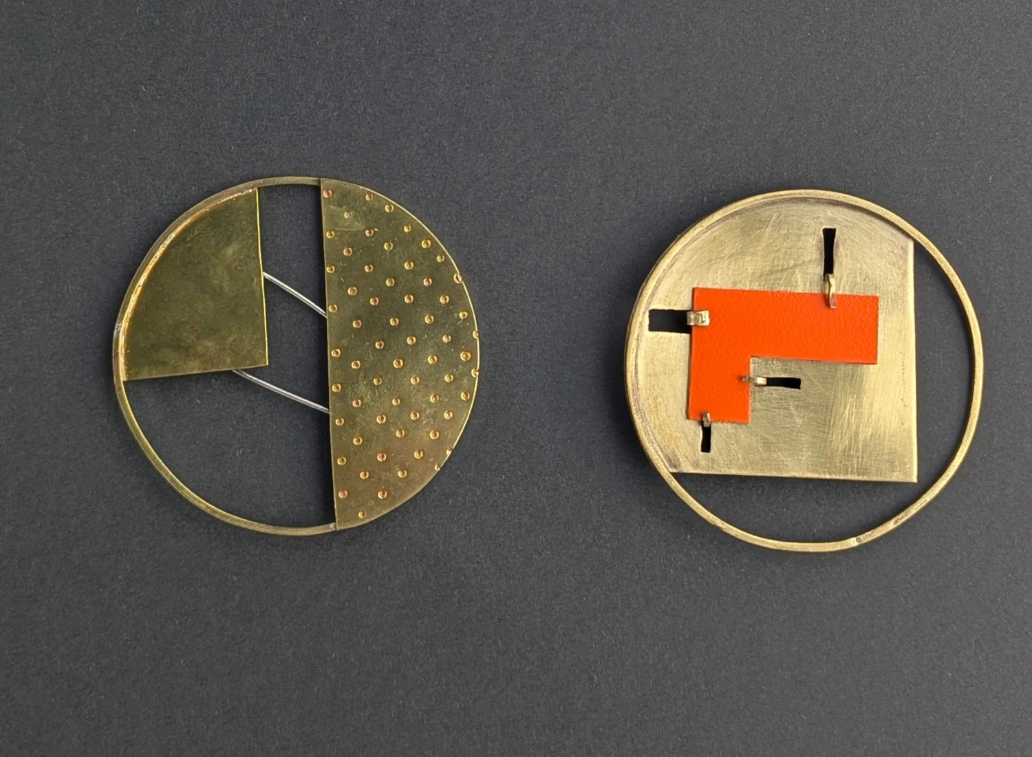*Lines of Mine*, brass and formica, various dimensions.