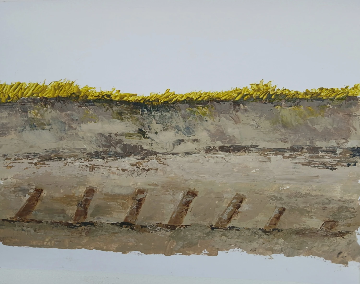 *Falling Fences*, acrylic on acrylic paper, 29.7 x 42 cm.
