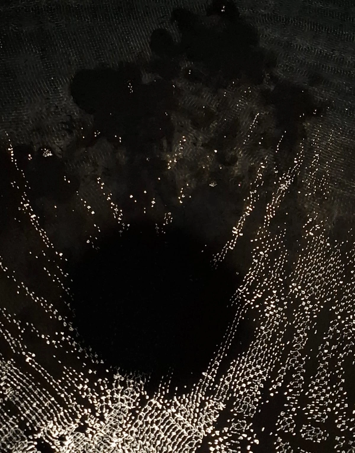 Light reflecting in the vibrating pool, filled with water and ink, cast shadow, MDF, polythelene lining, water, ink, light.