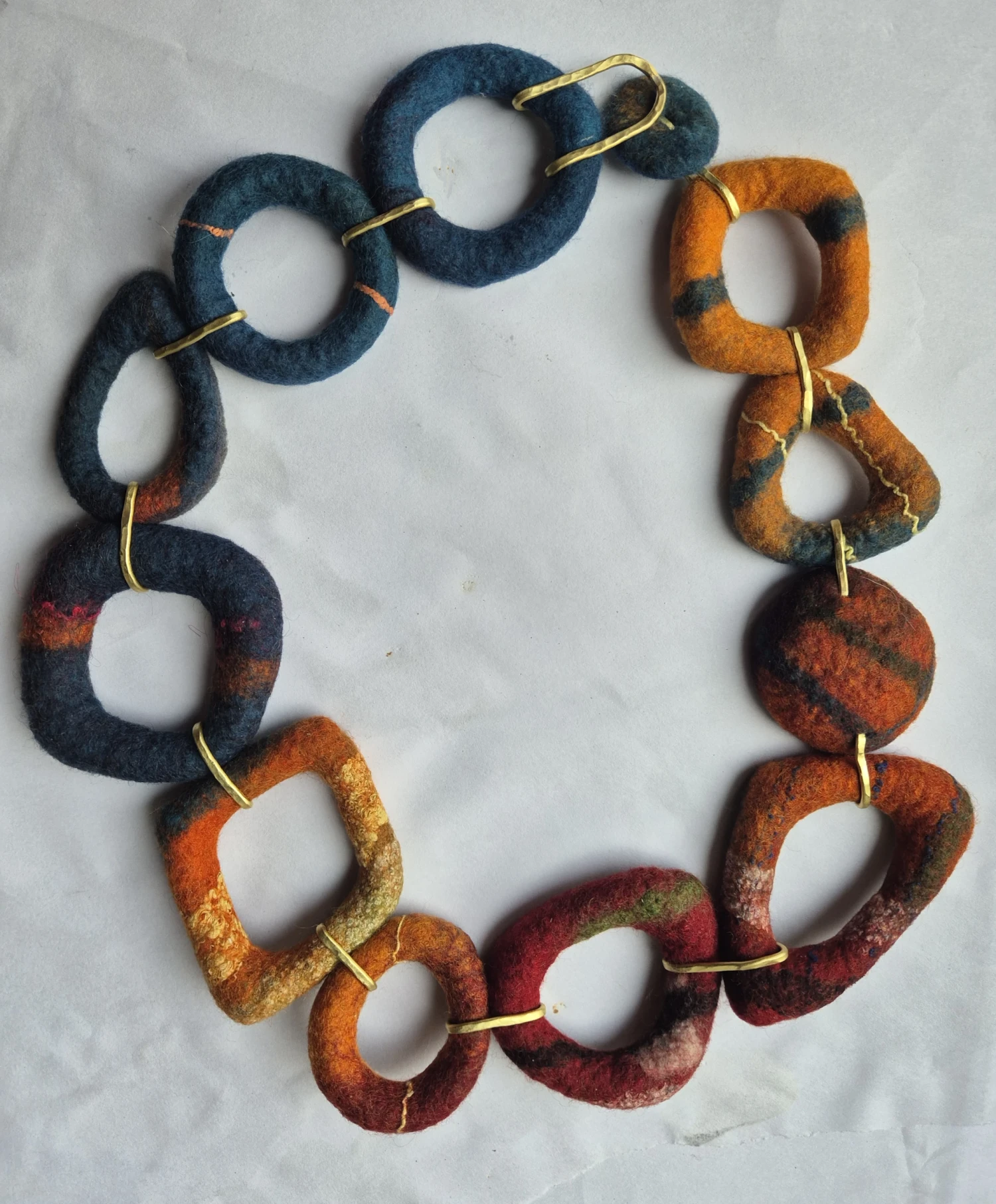 Necklace; Forged brass and felt, dimensions vary