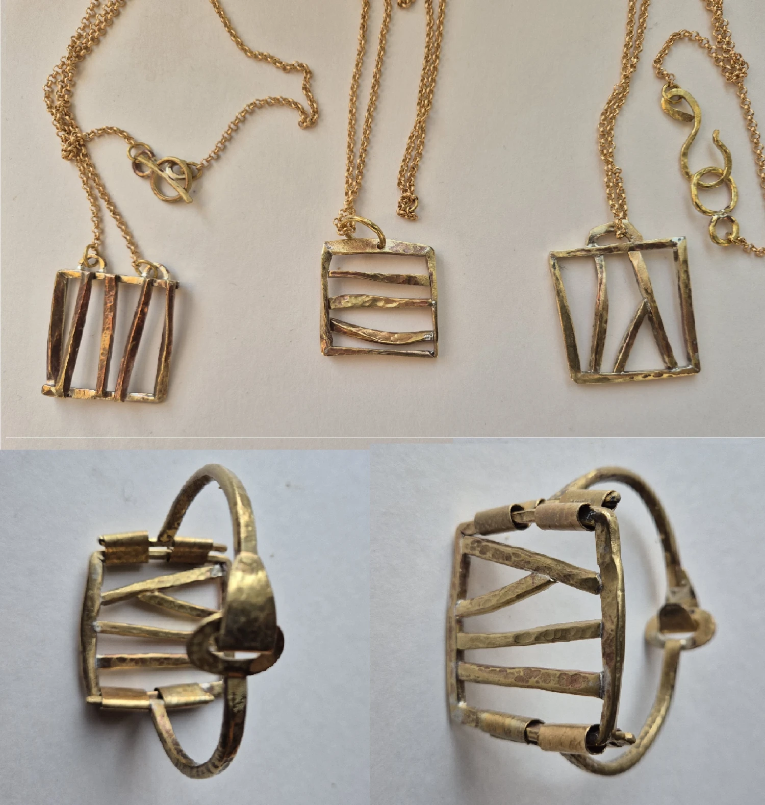 Necklaces and bracelet; Forged brass; dimensions vary