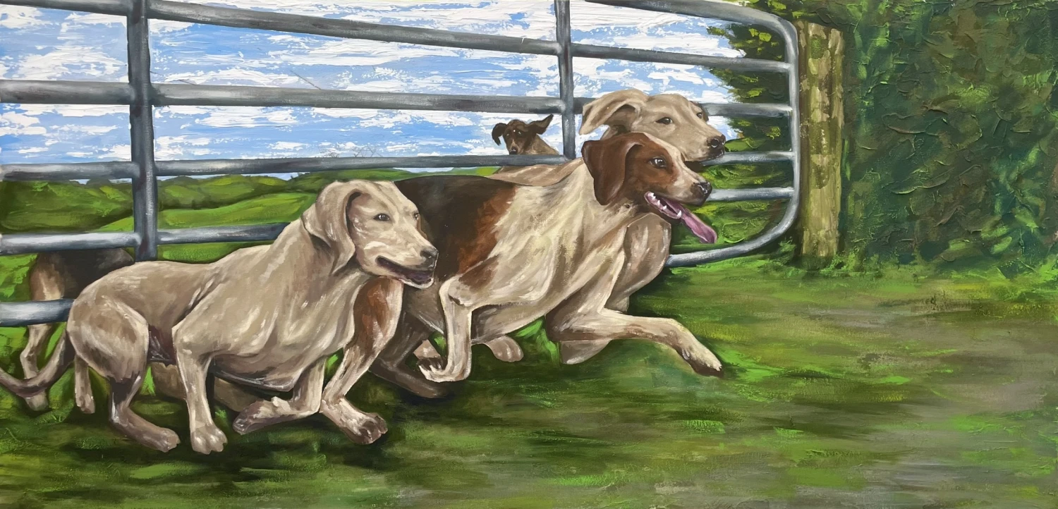 *Crossing Fields*, acrylic on canvas, 85 x 165 cm.