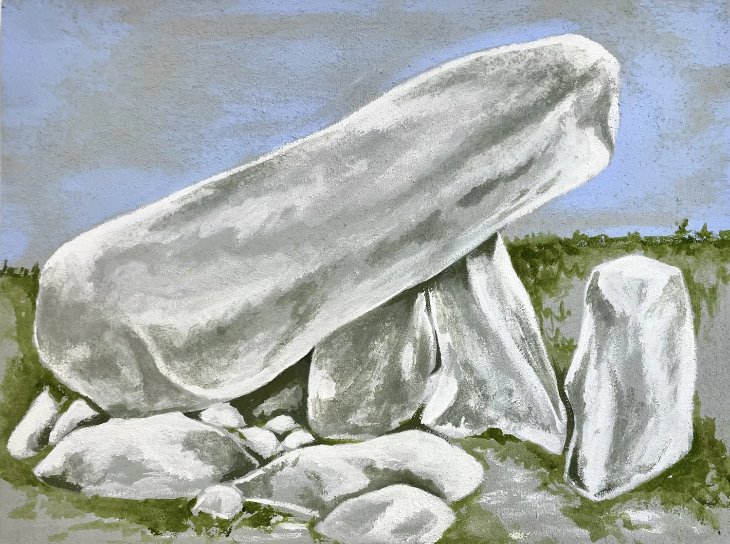 *Carlow Dolmen*, acrylic and cement on wooden board, 21 x 30 cm.