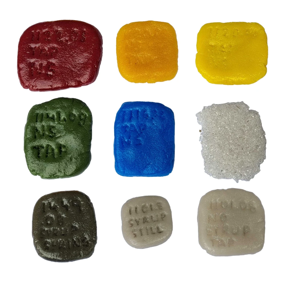 <p>Research colour samples, Pâte de verre </p>