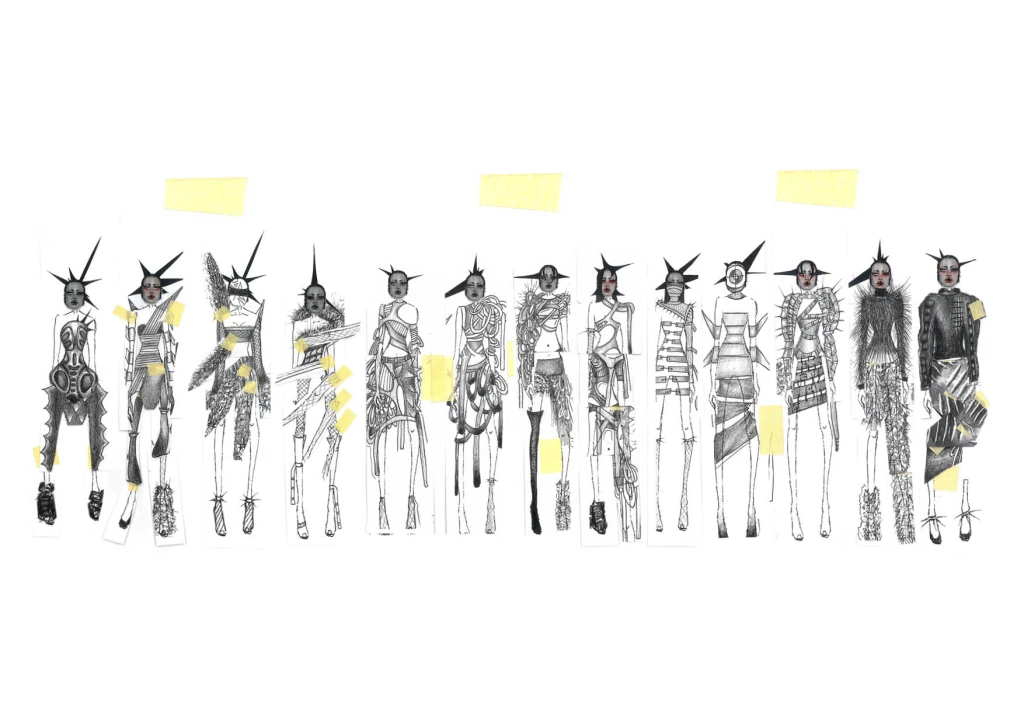 Collaged lineup drawings.