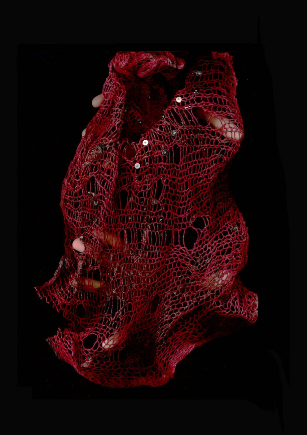 <p>Hand-dyed latex-soaked knit adorned with silver studs.</p>