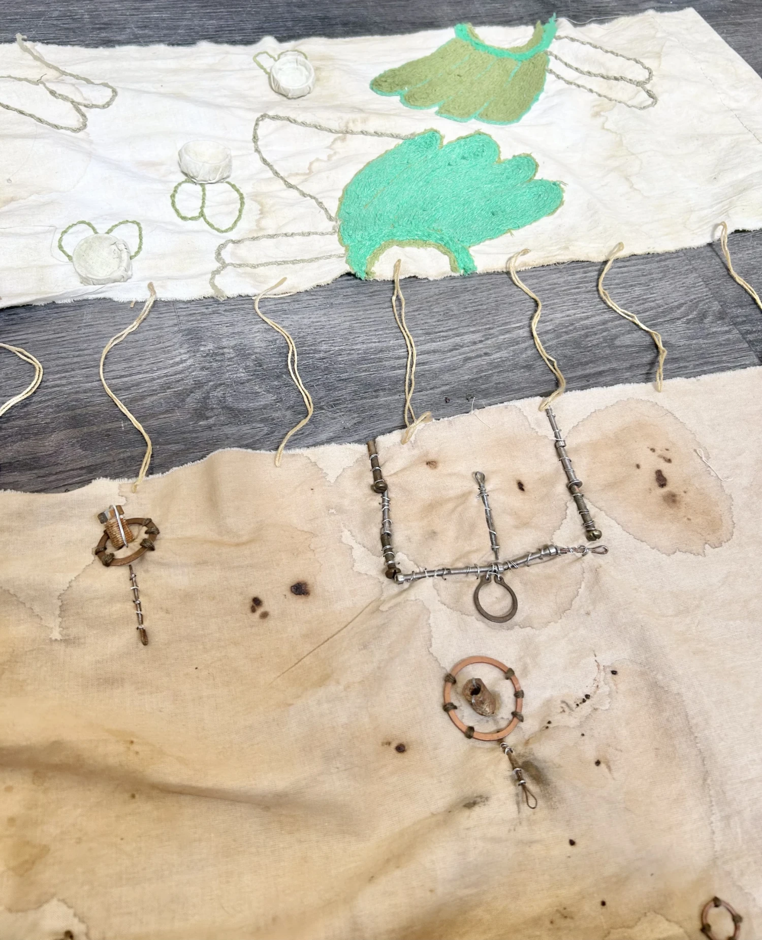 Close up of linked wall hangings