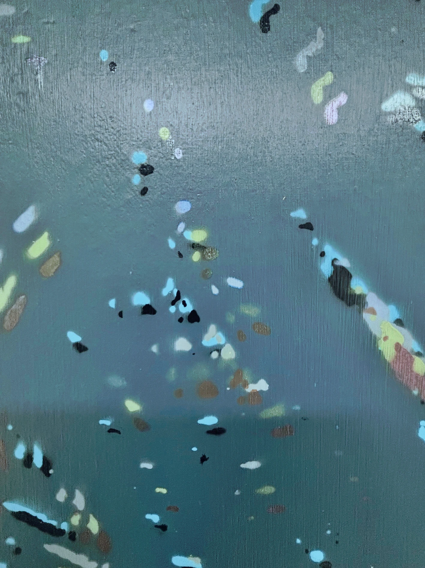 *Micron to Mountain: Four Attempts at Time*, 2026, acrylic paint, lasers, Mica flakes, marble dust, Mylar, gesso, canvas, and wooden stretchers, quadriptych 145 x 205 cm each.