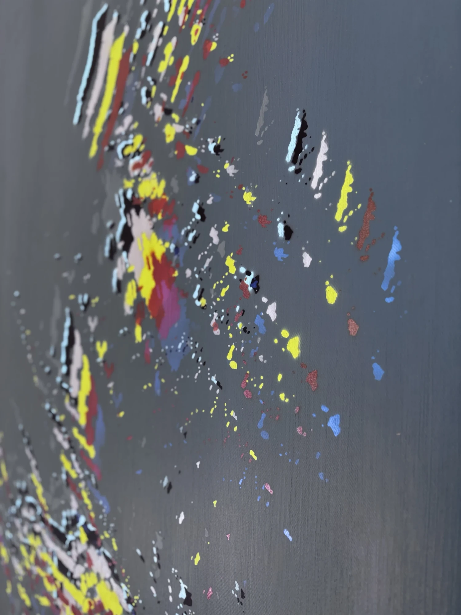 *0.5% of El Capitan in Superposition*, 2026, acrylic paint, Lasers, Mica flakes, Marble dust, Mylar, Gesso, canvas, and wooden stretchers, quadriptych 145 x 205 cm each.