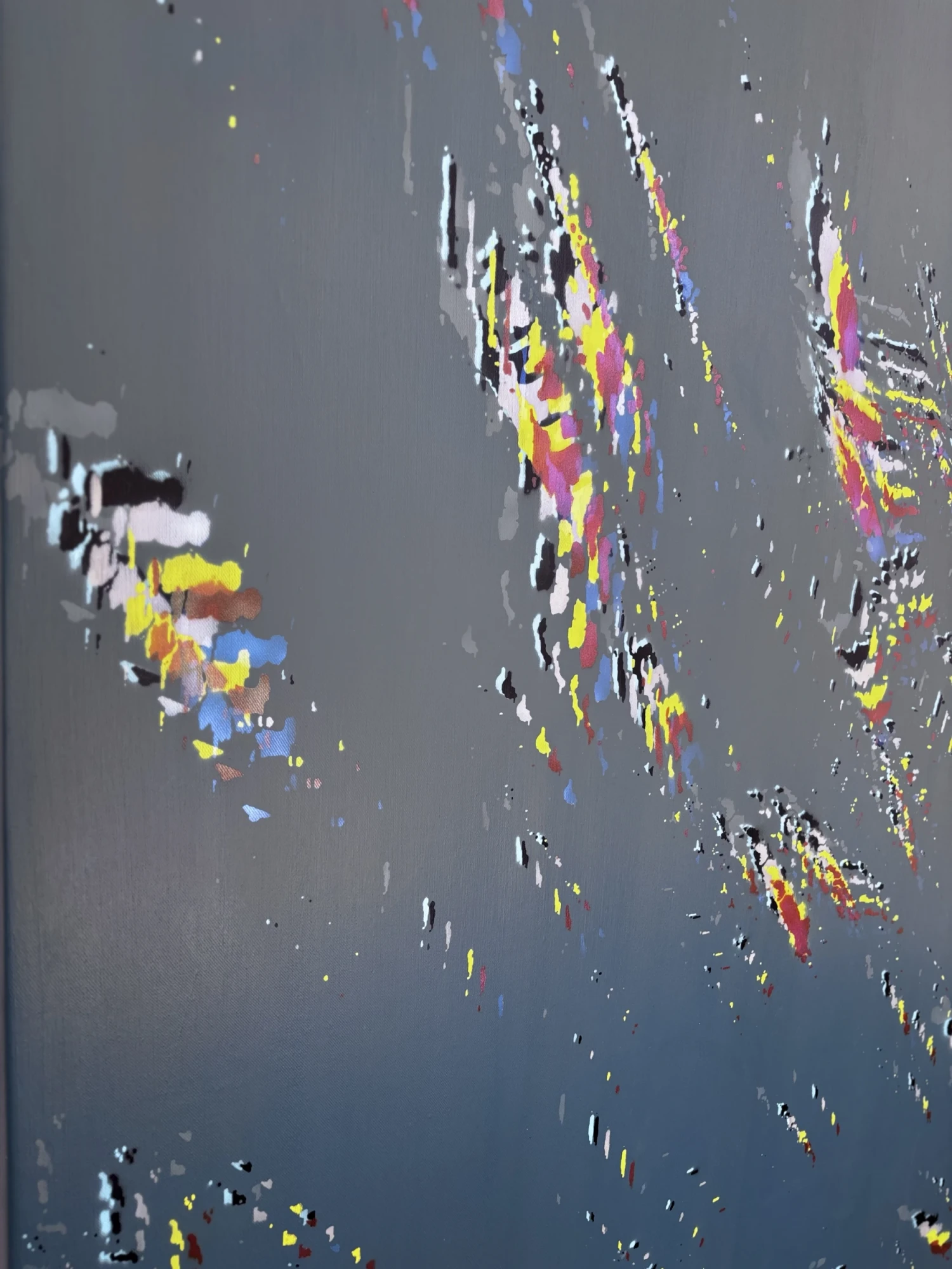 *0.5% of El Capitan in Superposition*, 2026, acrylic paint, Lasers, Mica flakes, Marble dust, Mylar, Gesso, canvas, and wooden stretchers, quadriptych 145 x 205 cm each.