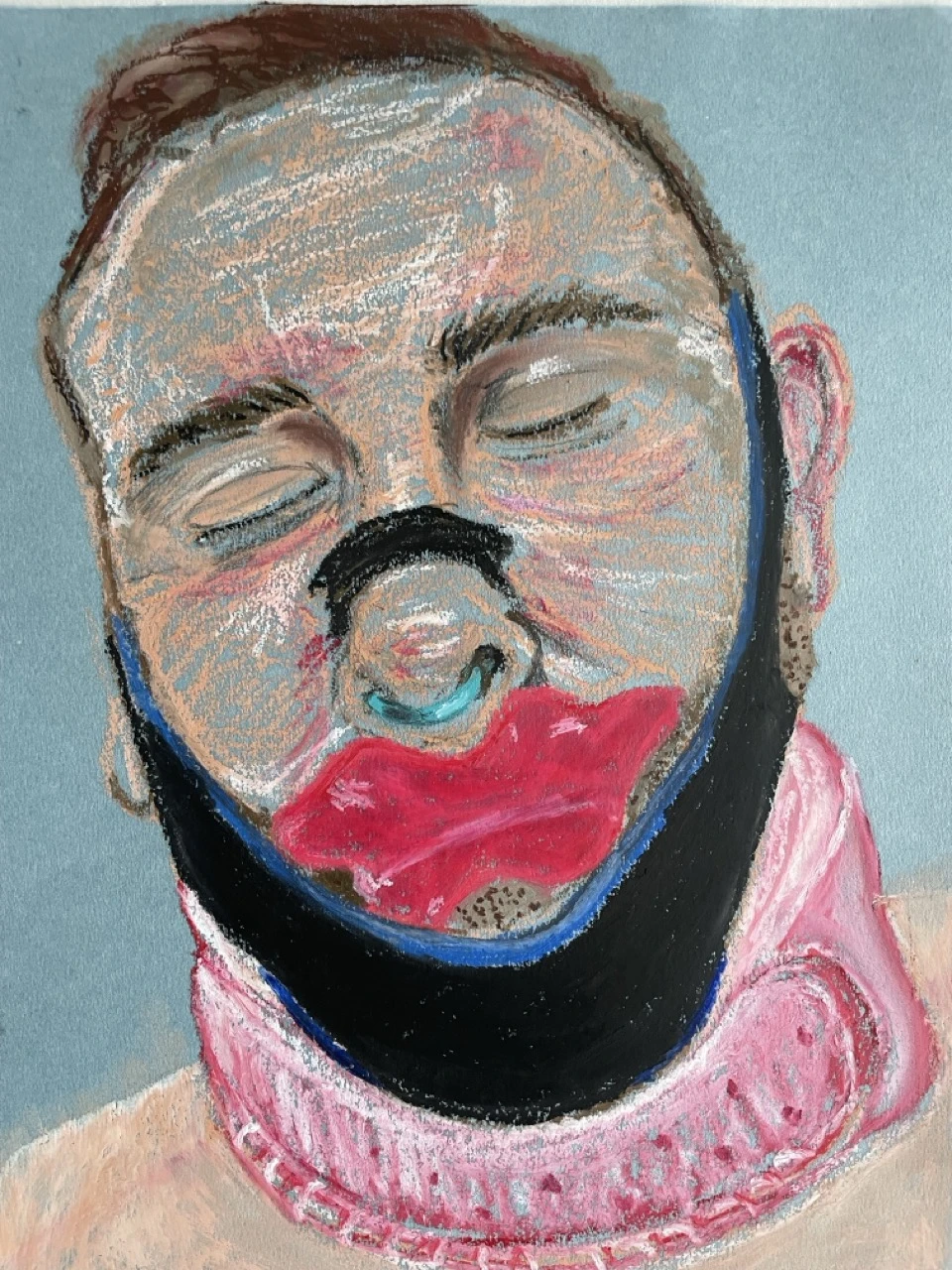*Self-snortrait*, oil pastel on paper, 22.86 x 30.48 cm.