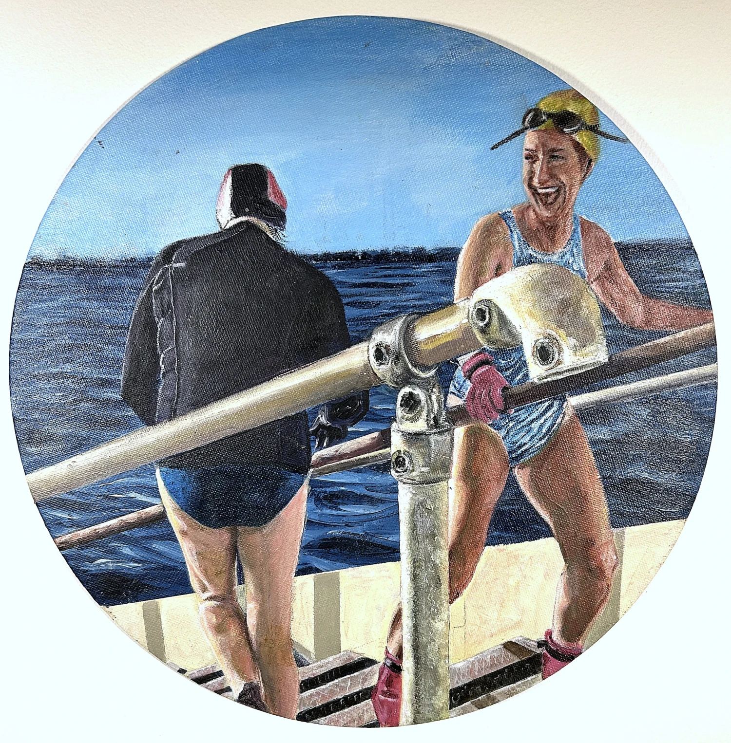 *Is it Cold*, 2025, acrylic on canvas board, 30 cm diameter.