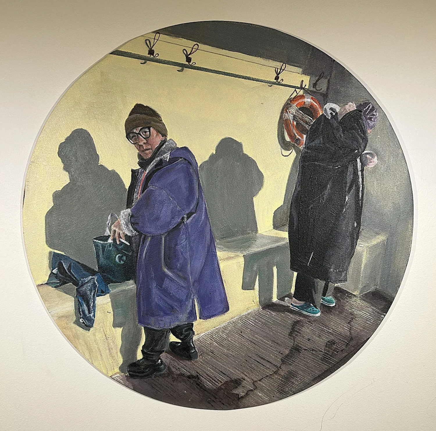 *Changing Room*, 2025, acrylic on canvas board, 40 cm diameter.
