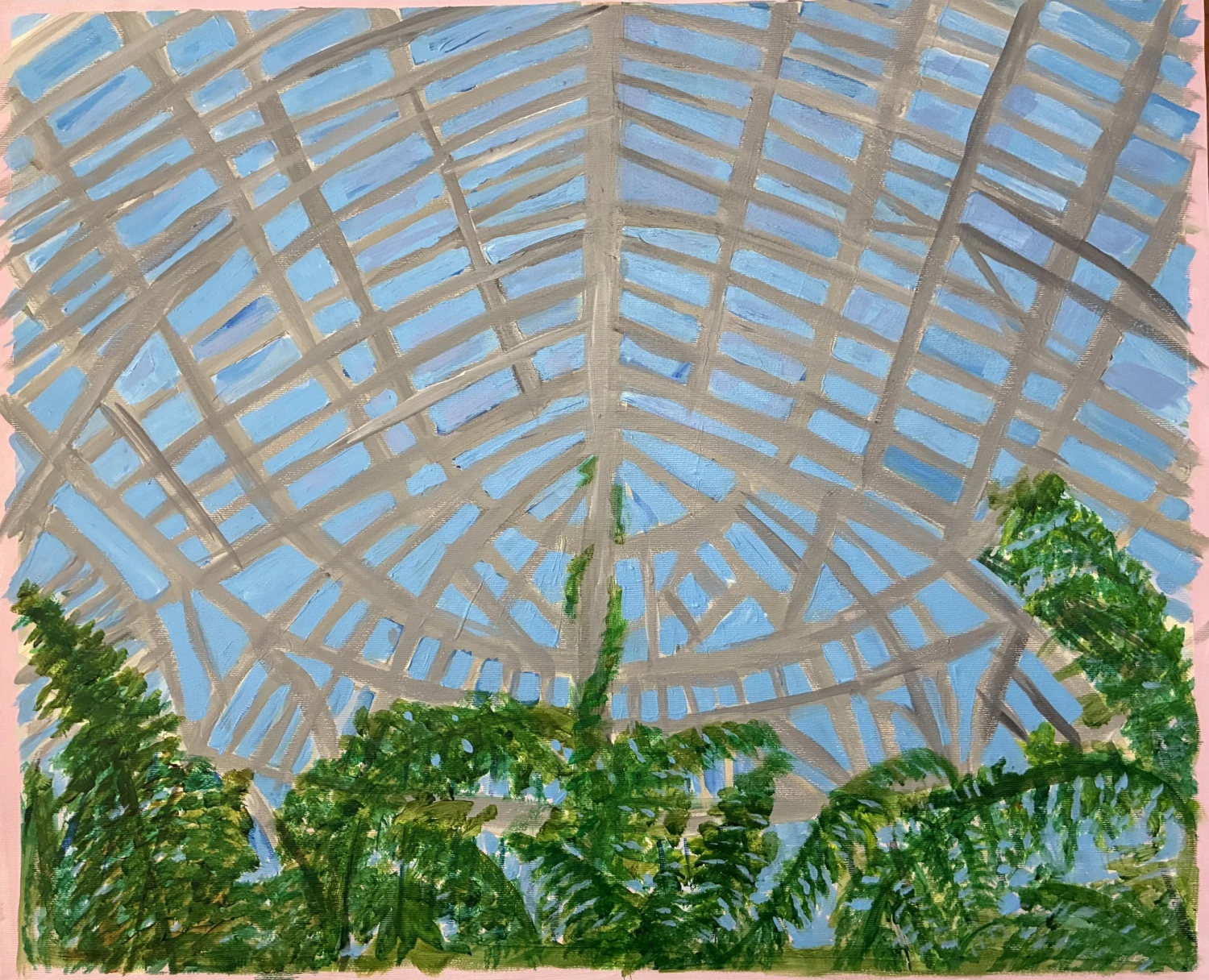 *Botanic Garden Glasshouse*, 2026, acrylic on canvas cotton (medium grain), 50 x 60 cm.
