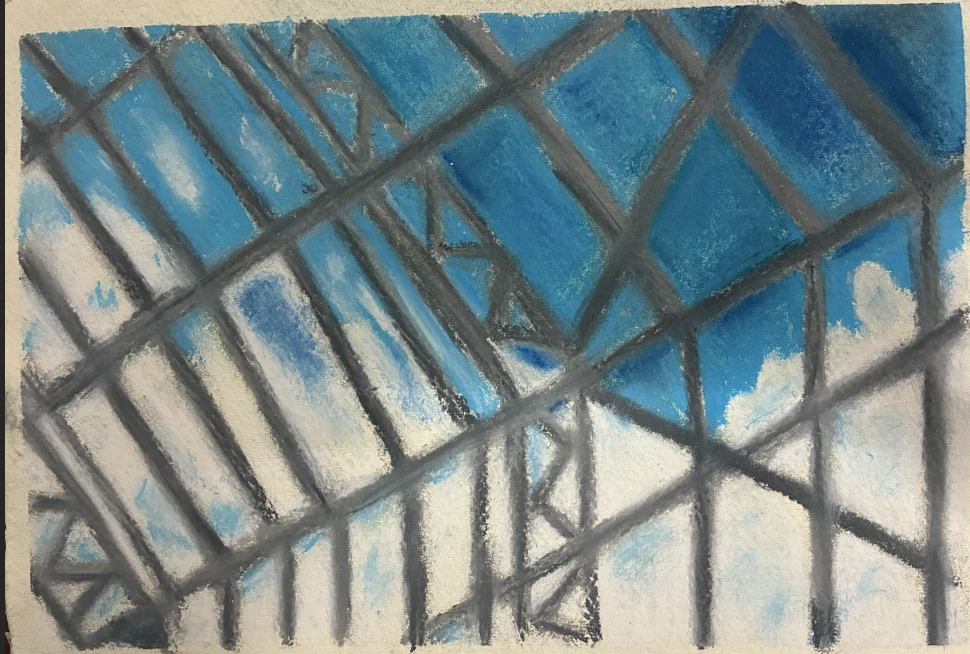 *Botanic Garden Glasshouse*, 2025, pastels on Khadi paper, A4.