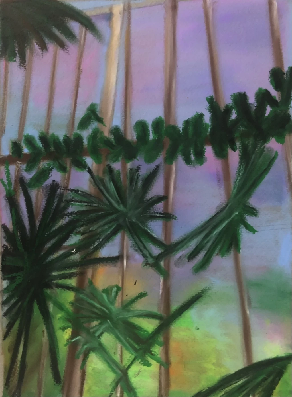 *Interior Botanic Garden Glasshouse Roof*, 2024,  soft pastel on Khadi paper,  A3.