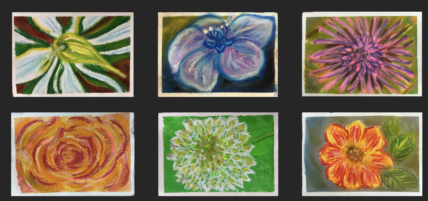 *Botanic Flowers Series*, 2025/26, pastel on Khadi paper, 16 x 21 cm.