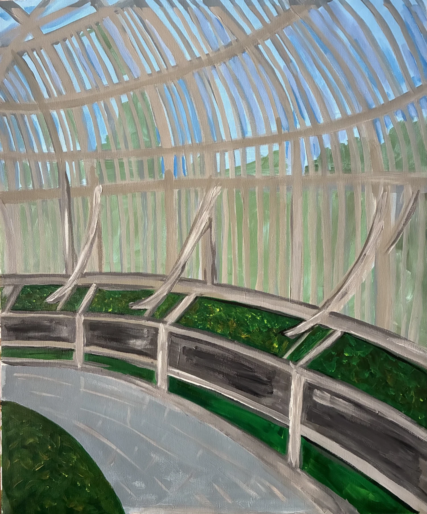 *Botanic Garden Glasshouse*, 2026, acrylic on canvas cotton (medium grain), 50 x 60 cm.