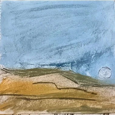 *Pale Moon Ink*, pastel and gouache on paper, 6 x 6 cm.