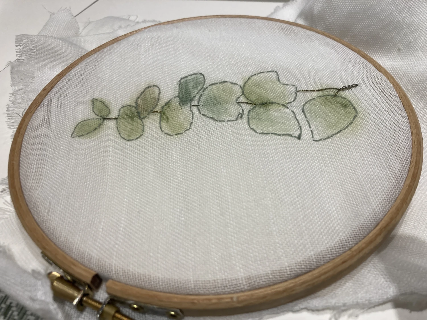 Linen with watercolour and hand-stitch.