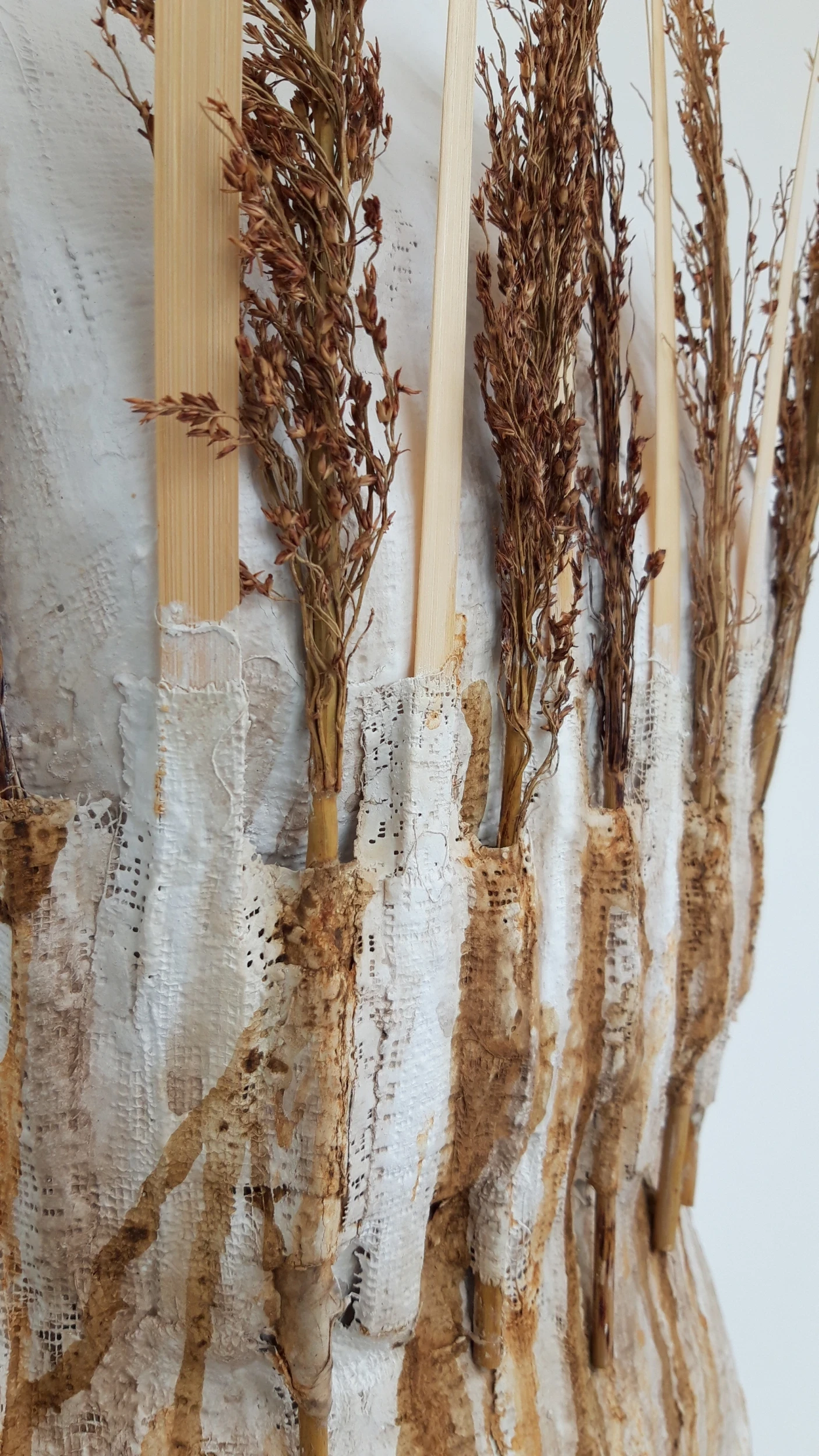 *Autumn*, plaster bamboo, dried plants, walnut ink, 500 x 600 x 200 cm