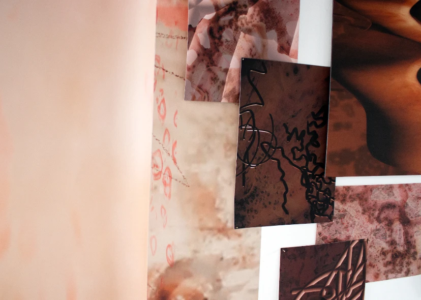 Close-up detail, Interiorisation of the Outside, mixed media, installation view, NCAD Works 2026.