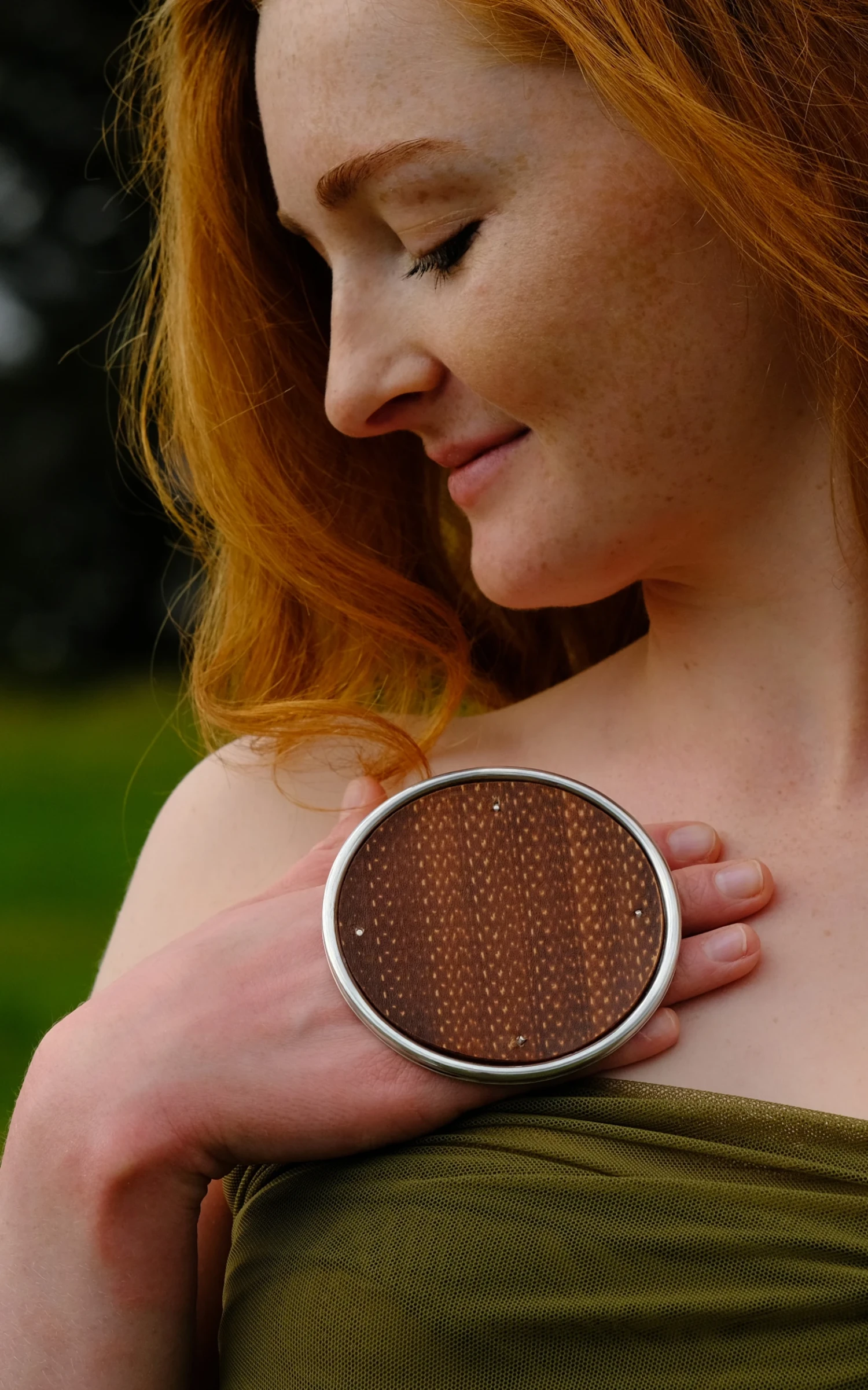 *Practice Made Public*, ring, Sterling silver, laser etched vegetable tanned Vachetta leather.