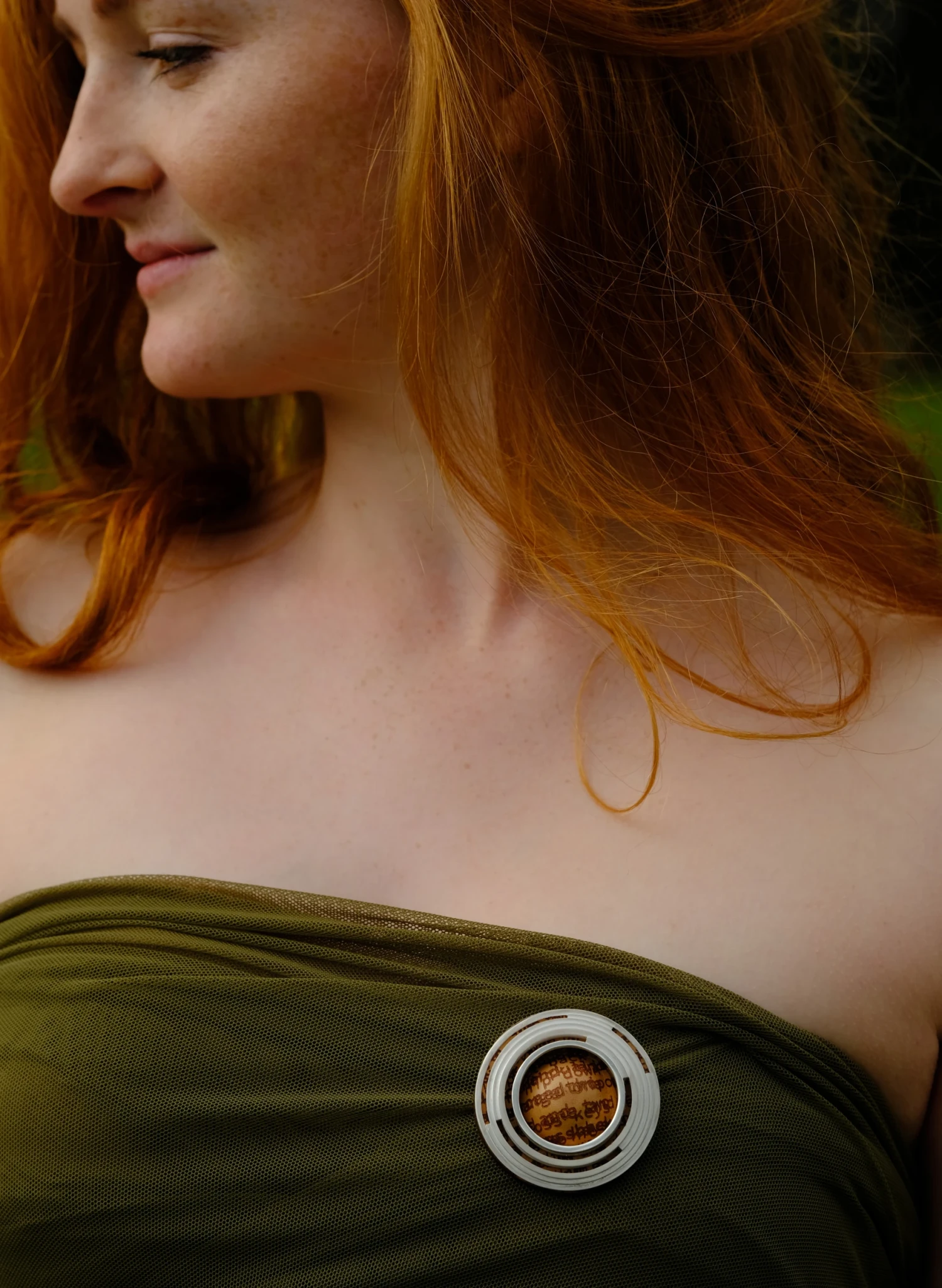 *Tradition in Transition*, brooch, Sterling silver, laser etched vegetable tanned Vachetta leather, steel brooch pin.