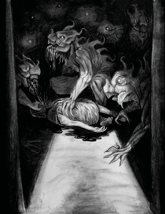 *Infection*, charcoal on paper, 42 x 59.4 cm.