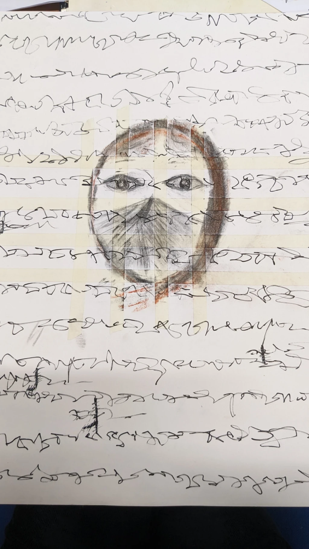 *A Different Language*, charcoal, chalk, ink and tape.