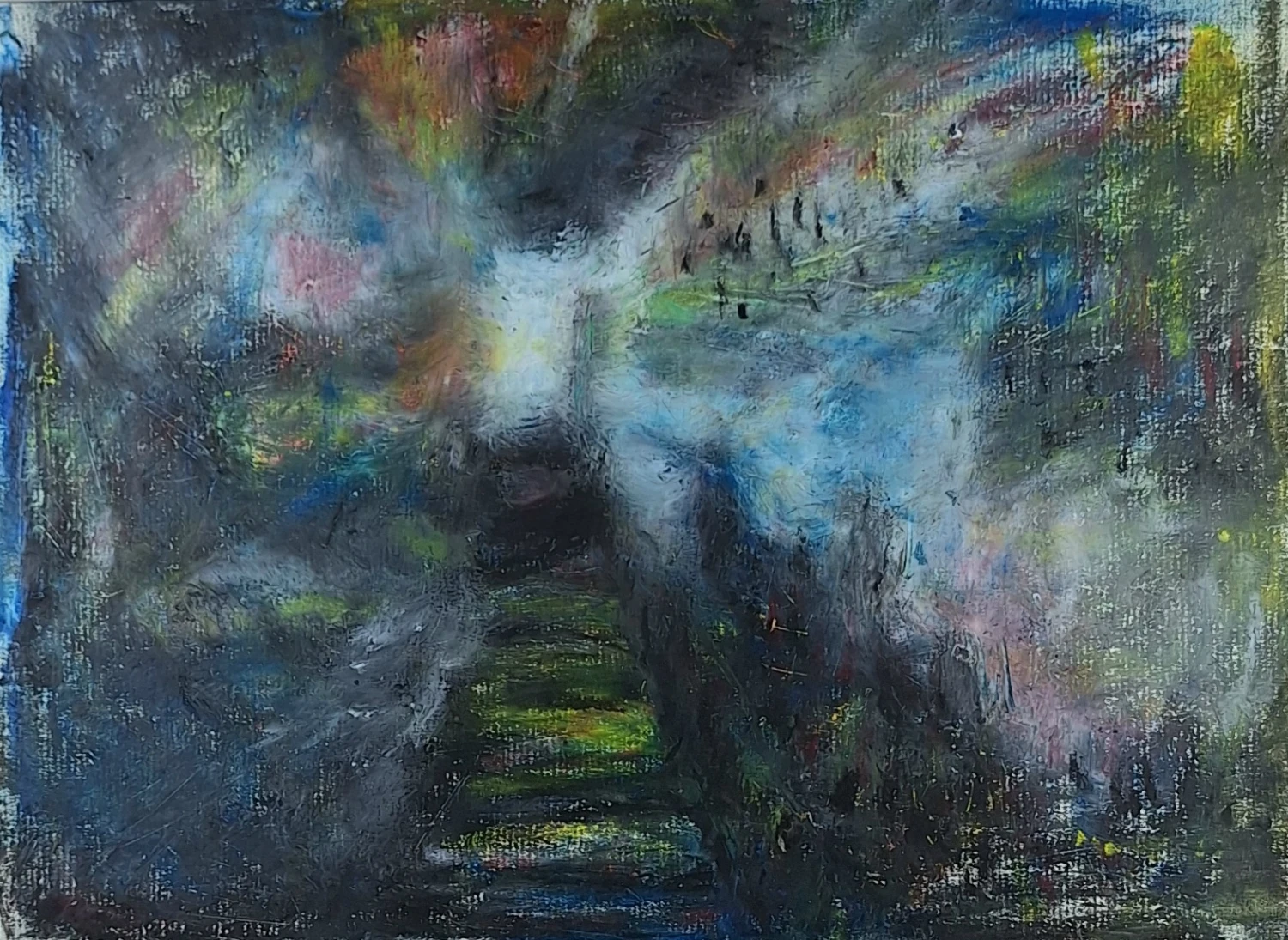 *Looking Up* (2026), oil stick, 21 x 28 cm.