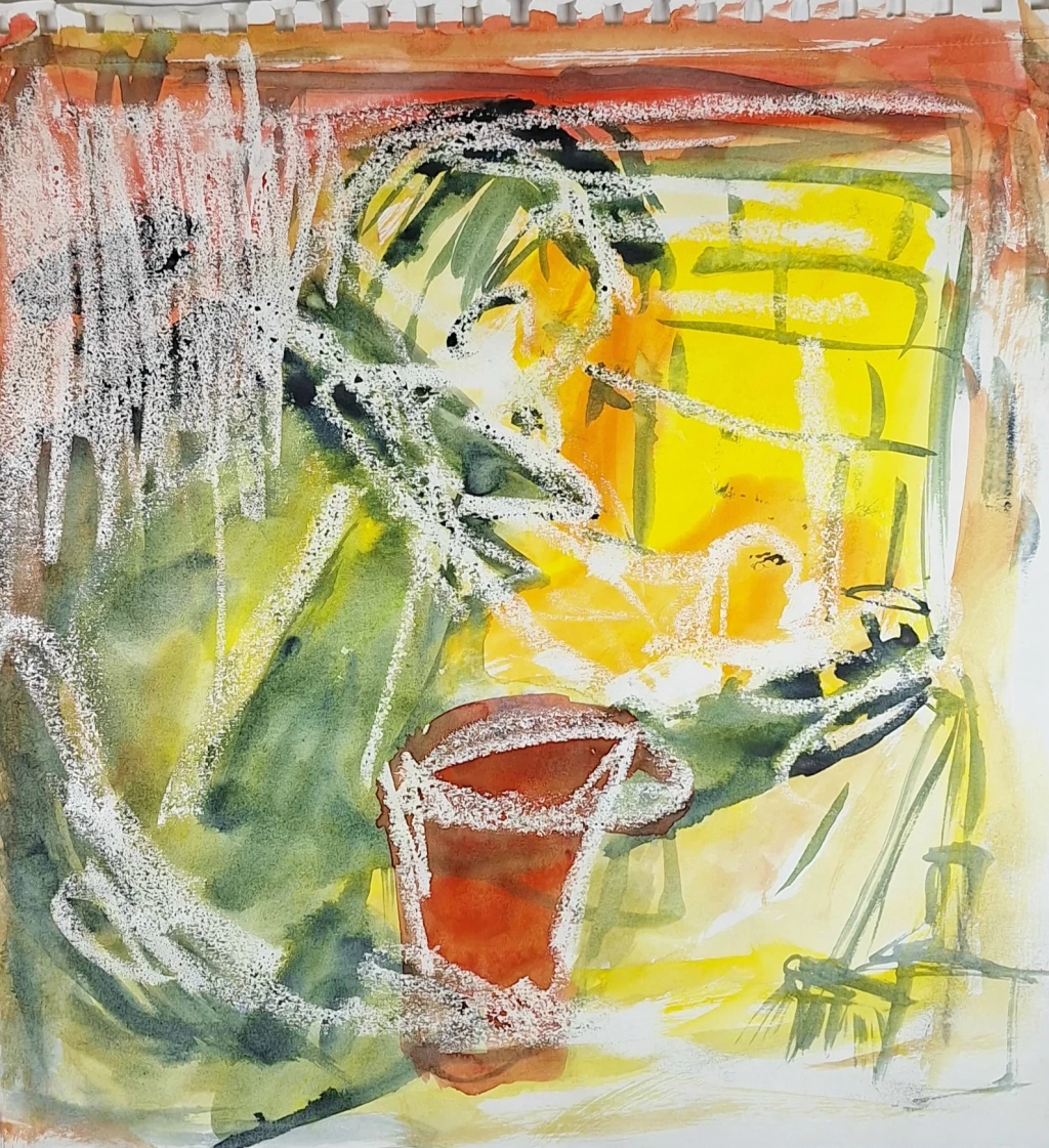 Wax and watercolour work on paper after looking at work of artist, Anne Yeats.
