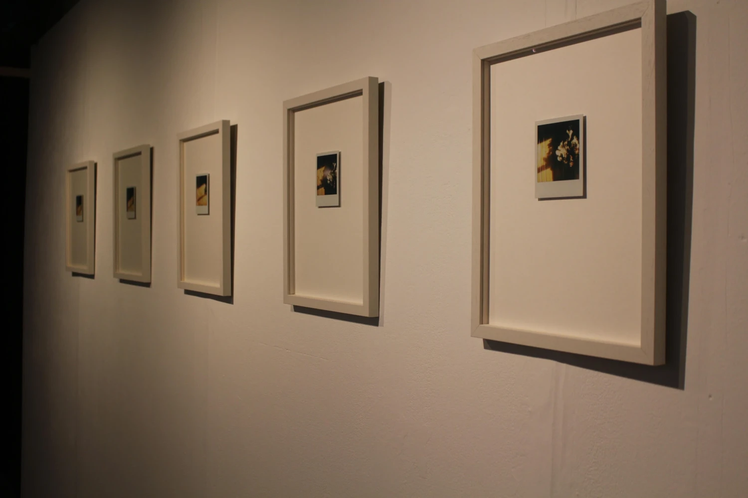 Days gone by, five Polaroids, framed.