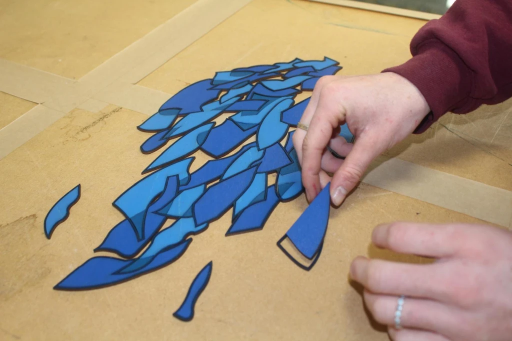 Woodblock printing process.