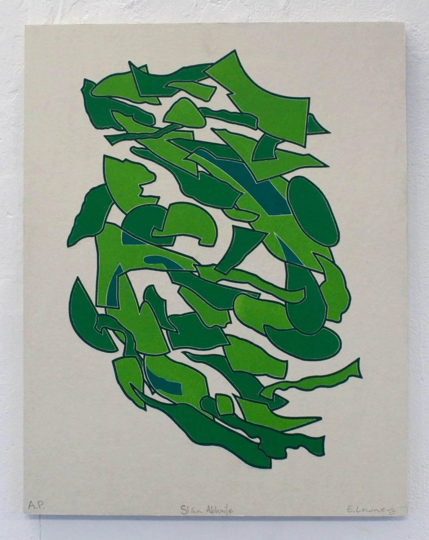 *Slán Abhaile*, woodblock print on 40gsm Japanese paper mounted on plywood, 45 x 35 cm.