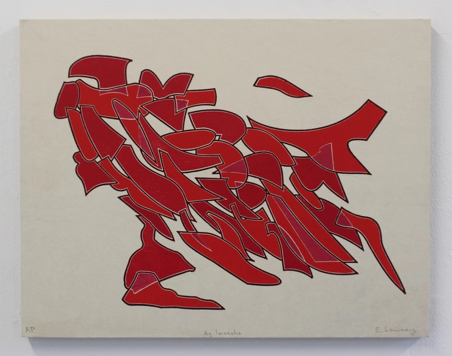 *Ag Imeacht*, woodblock print on 40gsm Japanese paper mounted on plywood, 35 x 45 cm.