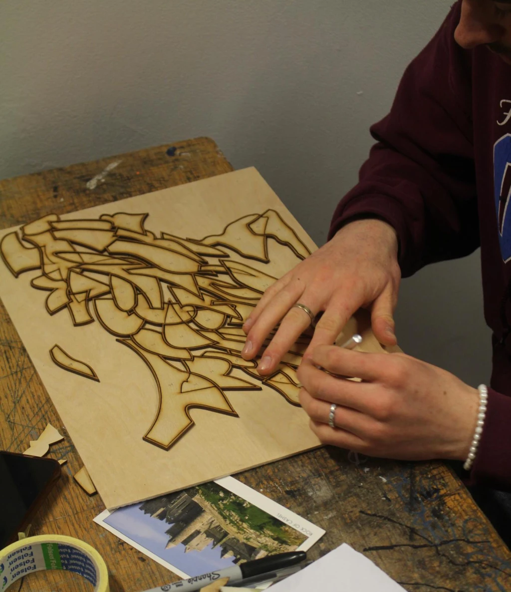 *Ag Imeacht*, woodblock printing process.