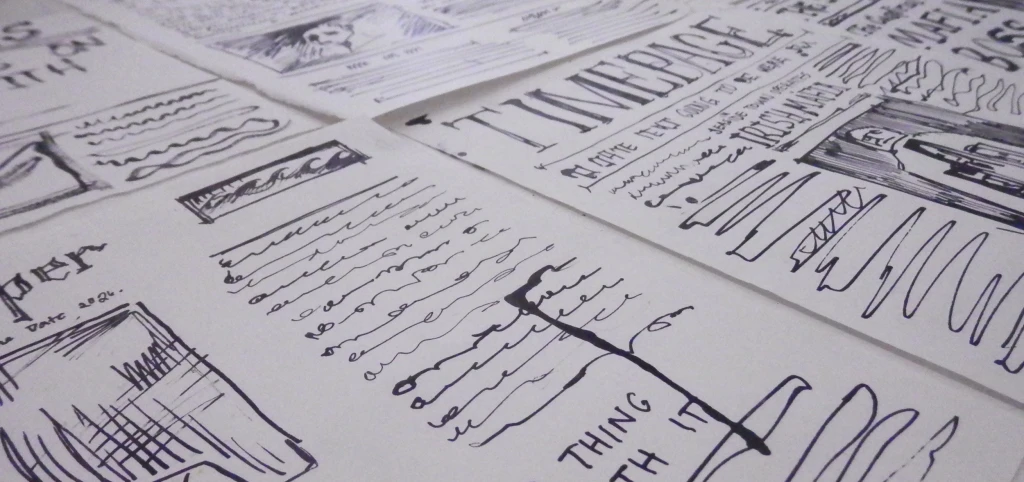 Initial newspaper sketches.