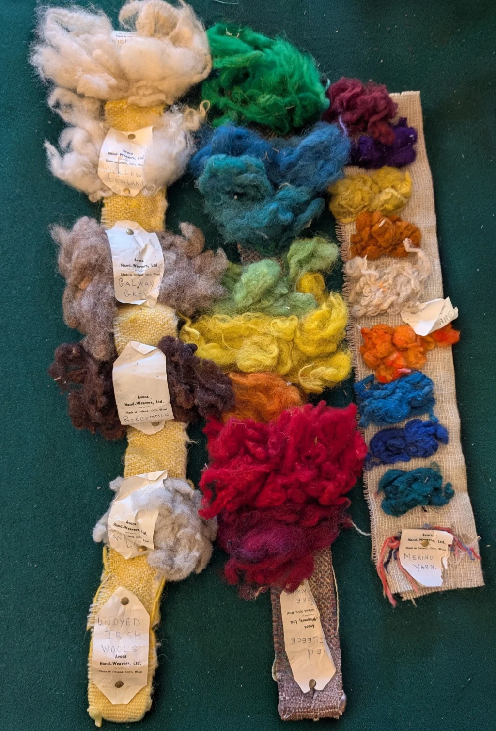 Wool and dye samples from the time of the Wynne Sisters at Avoca Handweavers, Ballymore House Collection.