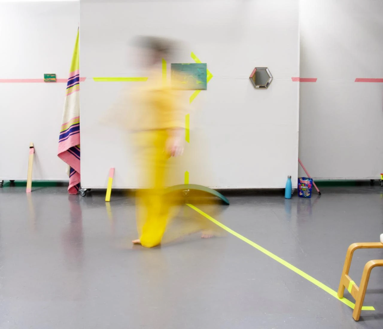 Performance still, Elizabeth Shaw in Margaret Clarke Gallery, NCAD 2025. Image credit: Amelia Caulfield.