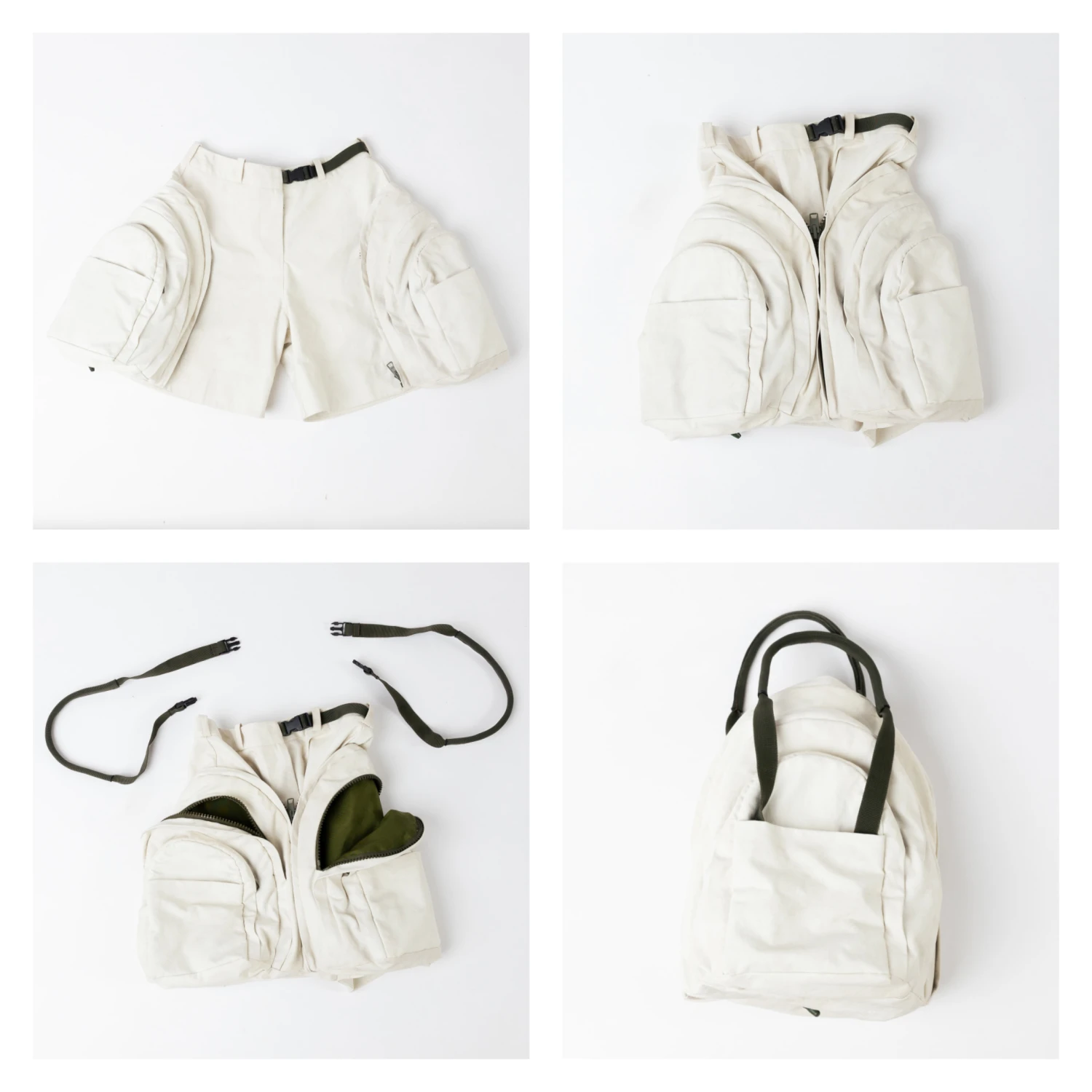 Transformable bag shorts.