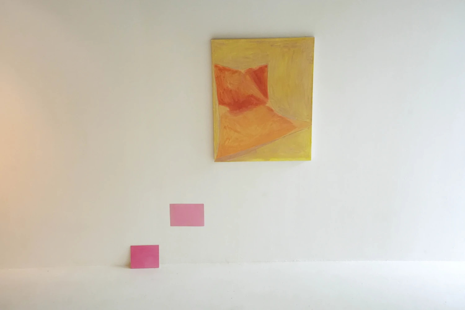 *Mystic Truths*, panel and paper and *Self Indulgence*, oil on canvas, 120 x100 cm, installation view, NCAD Works 2026.