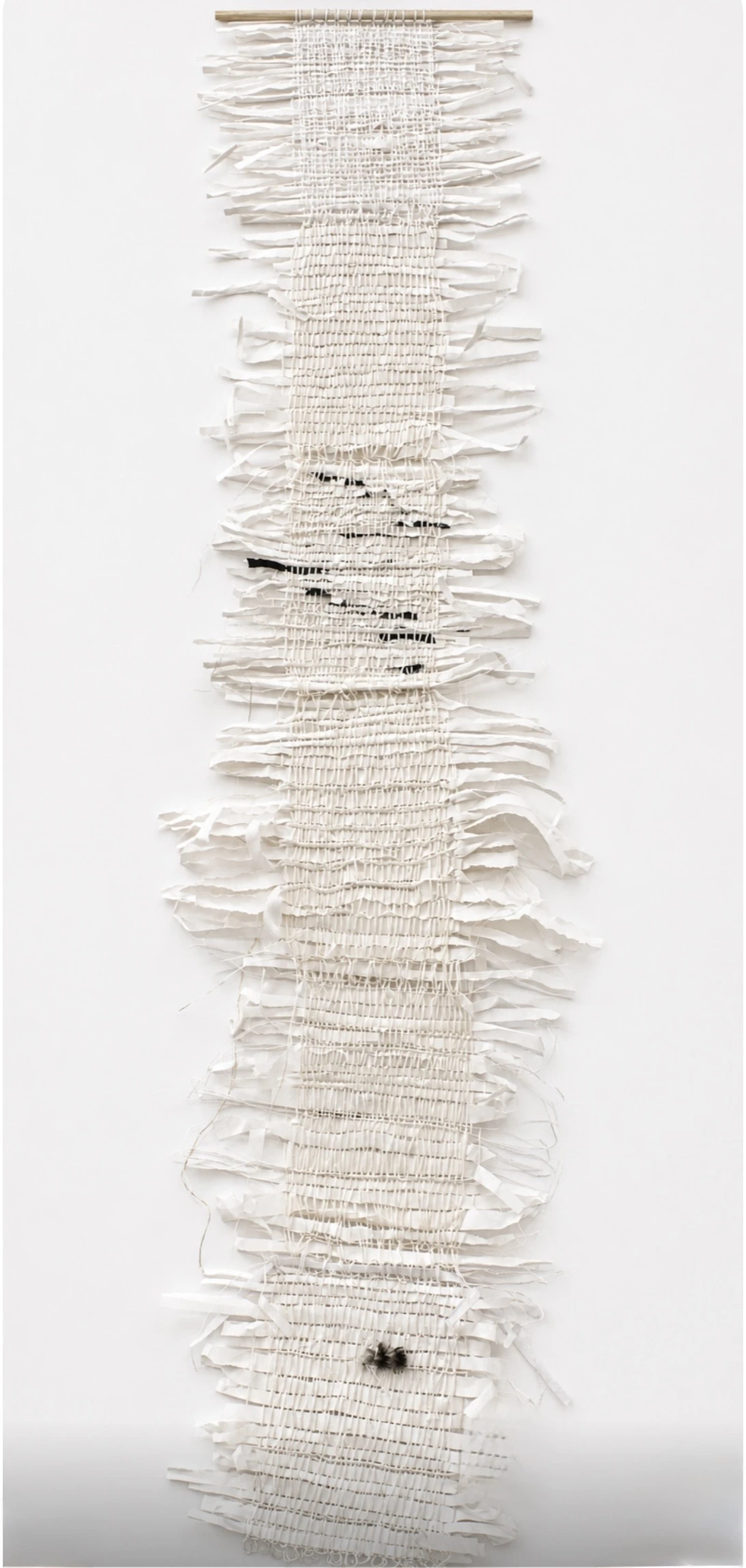 Scroll of Woven paper, wool, silk thread, cotton, wire, string, 190 x 60 cm.