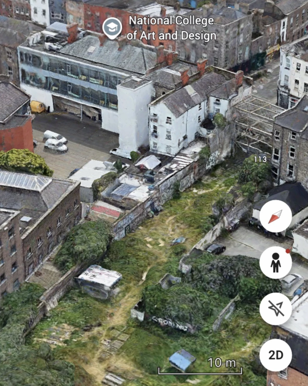 Aerial view of The Field, Thomas St, NCAD, stretching down to Oliver Bond St.