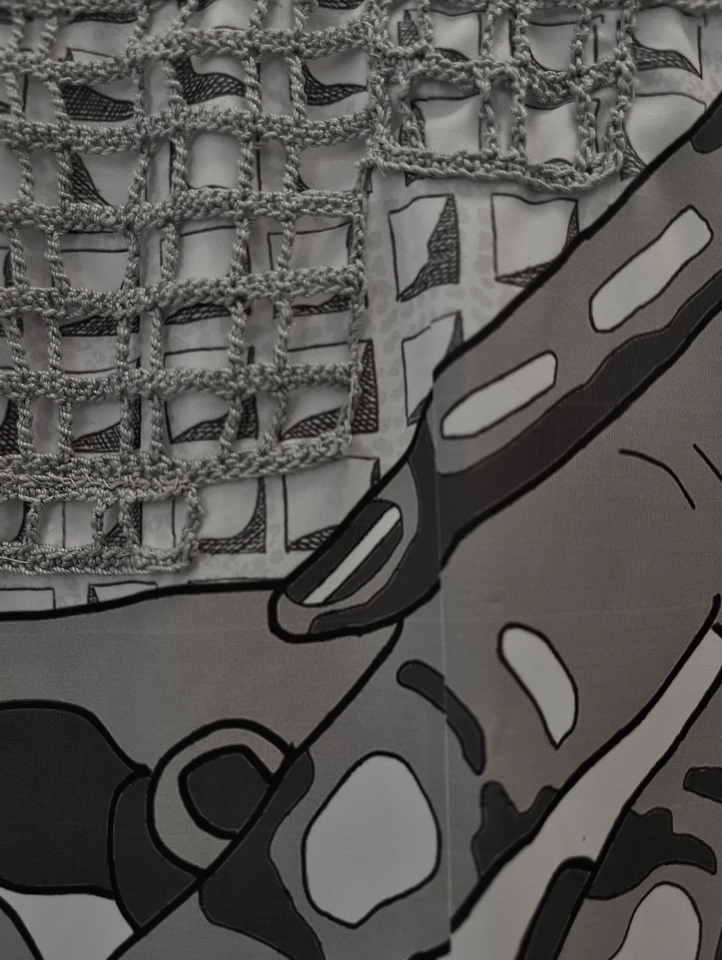 Close-up of heat press and crochet.