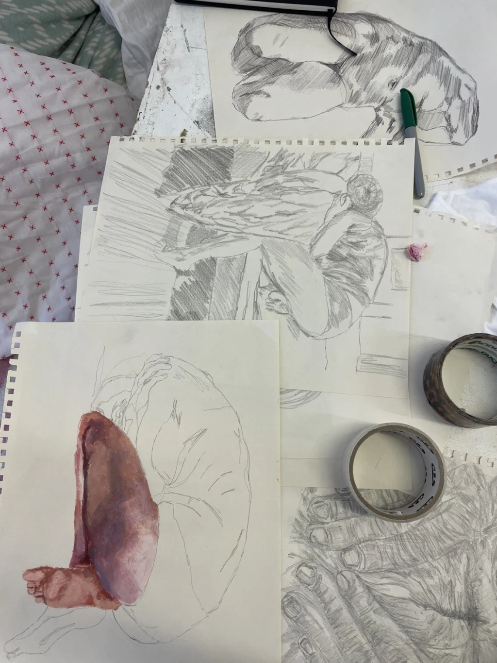 *The Weight*, mixed media on paper, research and process documentation.