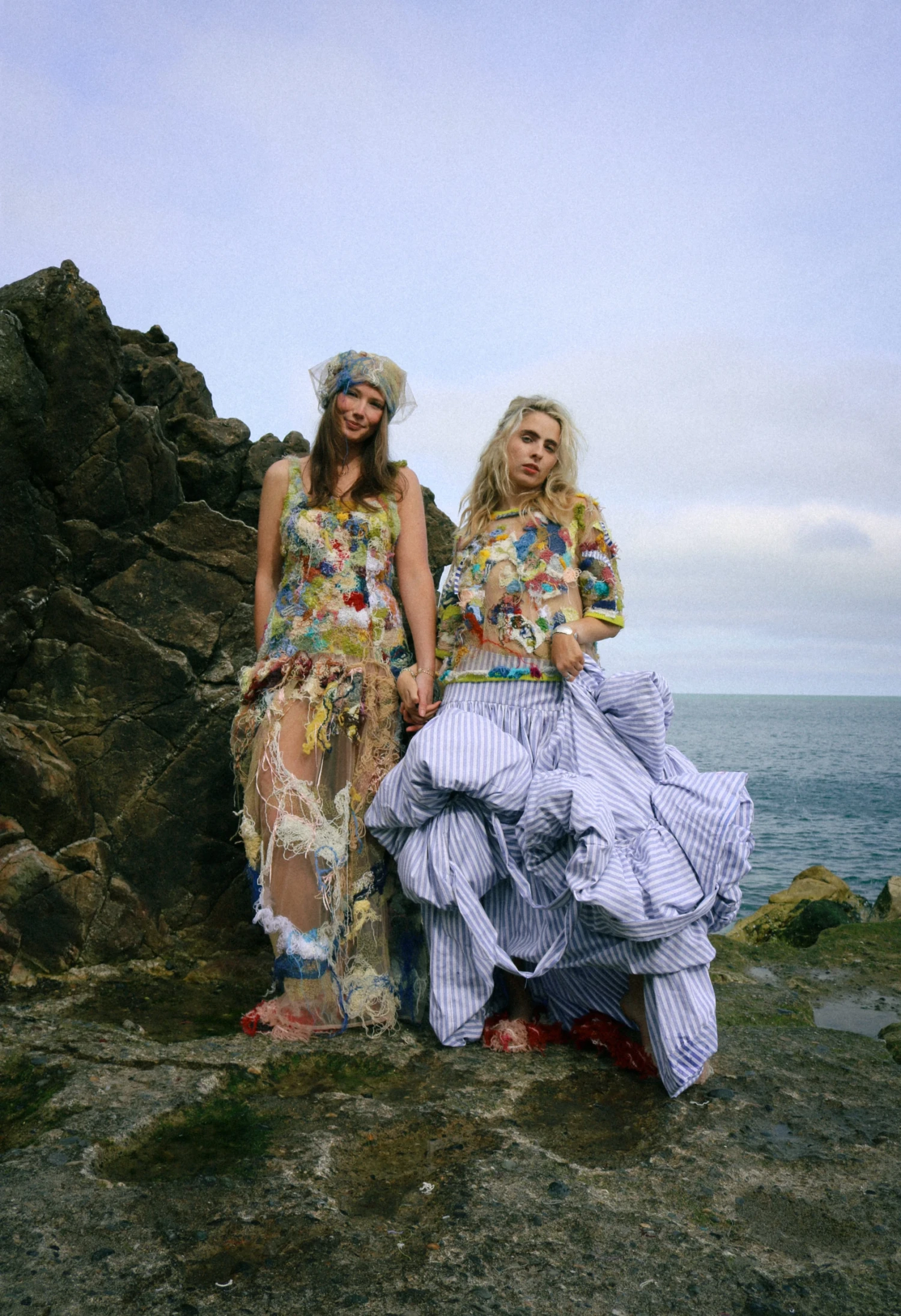 Lena and Ally wearing the Clahane dress and periwinkle sellers skirt with embroidered lichen top.