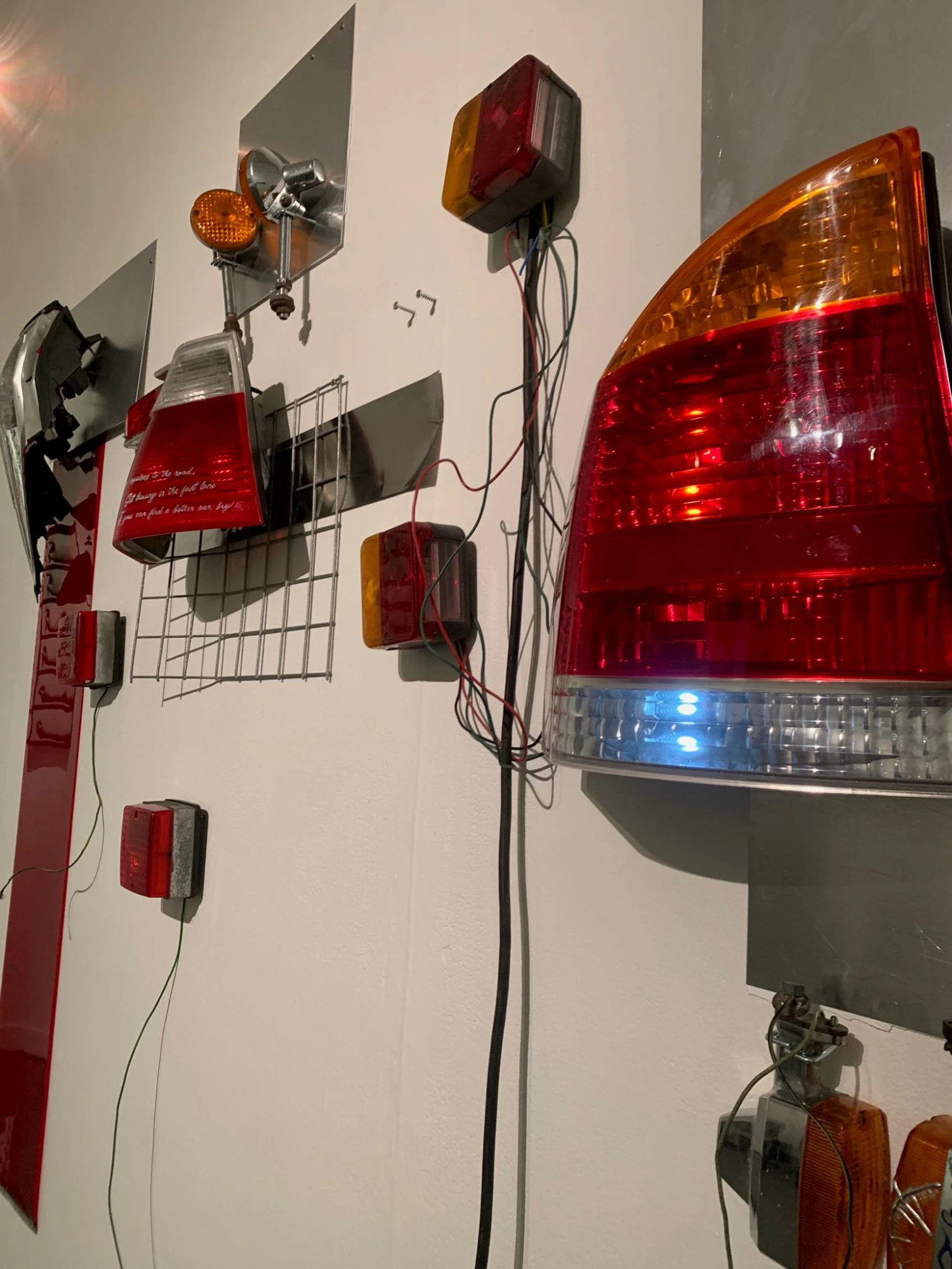 *Untitled*, taillights, indicators, aluminium, installation view, NCAD Works 2026.