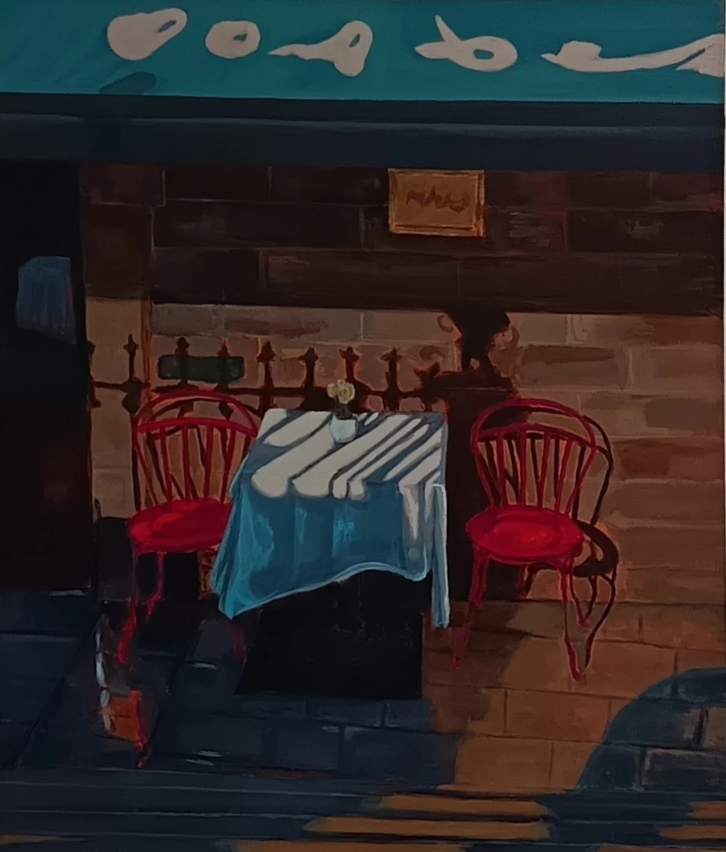 *Reservations*, acrylic on canvas, 50 x 60 cm.