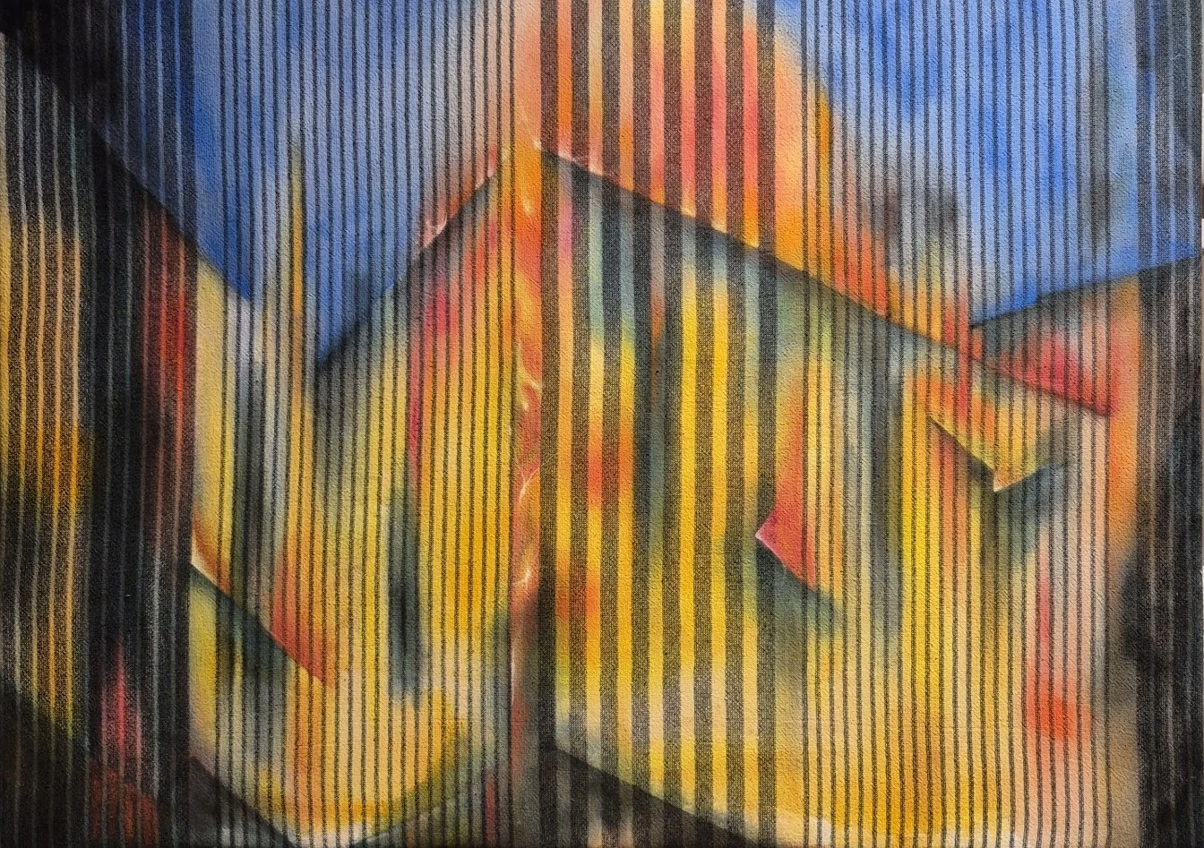 *War/Conflict 1*, watercolour on cotton towelling, 89 x 64 cm.